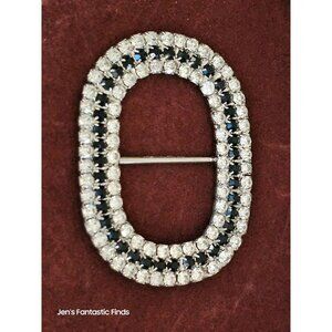 Vintage Oval‎ Rhinestone Belt Buckle With Black & Clear Stones